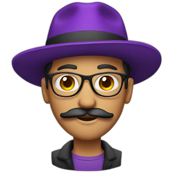 designer with purple hat and a mustache emoji