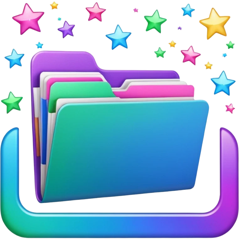 small cute folder icon emoji style, slightly open at the top, several colorful divider tabs peeking out (blue, green, pink, purple), white label area on the front with the word 'Titles', sparkles around the folder emoji