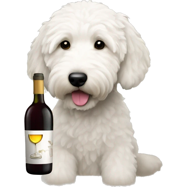 White golden doodle drinking wine  emoji