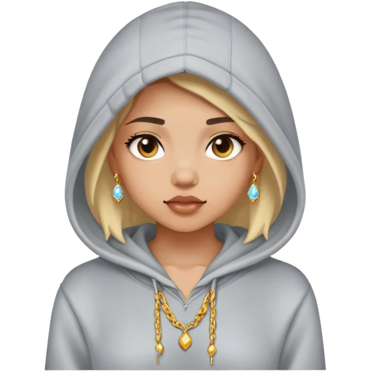 girl in hoodie with jewelry emoji
