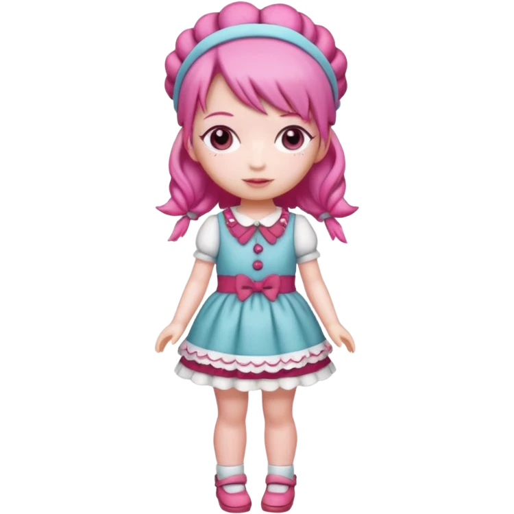 Isolated detaile illustration of the most modern raspberry torte doll figurine full body with pink hair and a hairband emoji