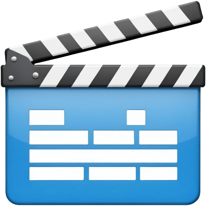 ultra simplified movie clapper with blue and white colors, two simple rectangles with a diagonal line emoji