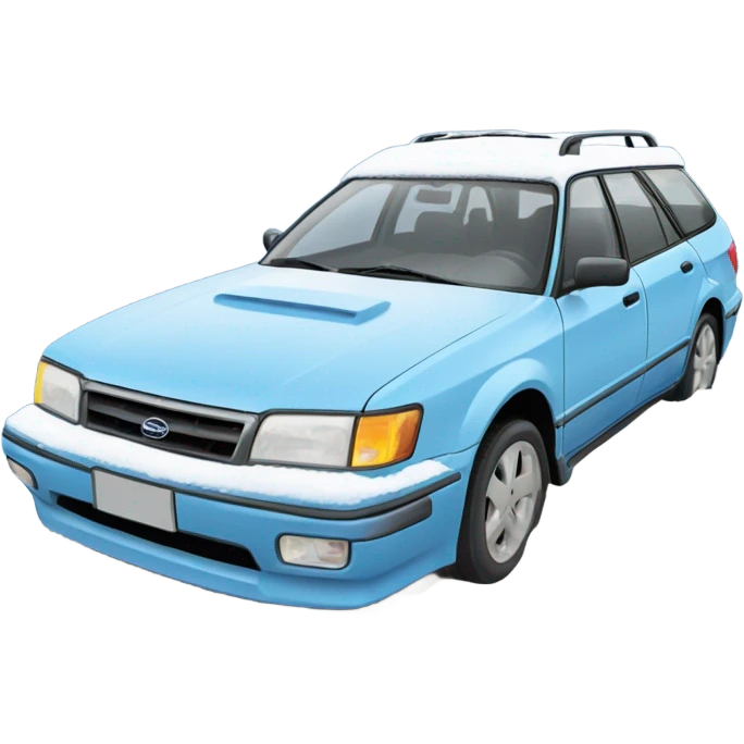 Light Blue 1990 Subaru legacy wagon stuck in a snow filled ditch emoji