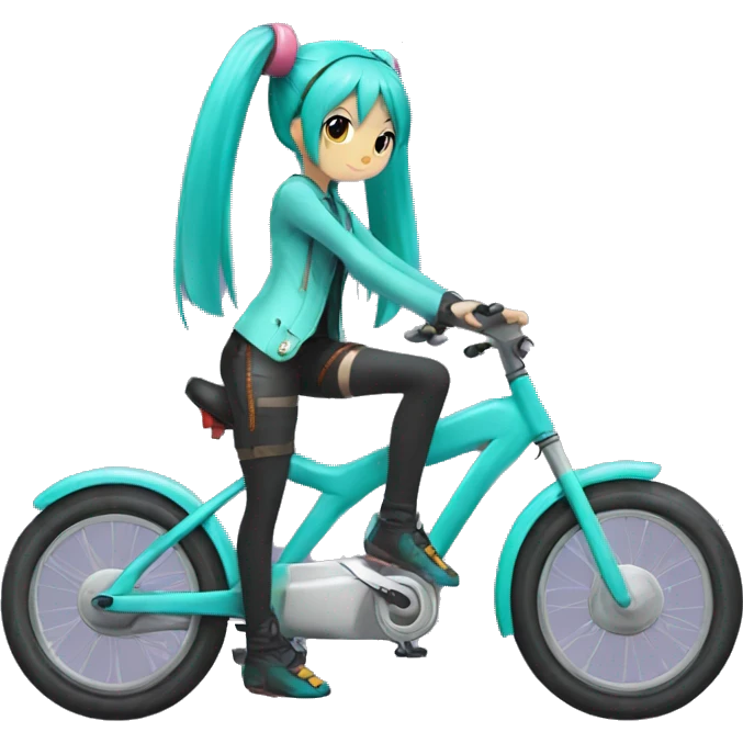 Hatsune miku wearing a biking that is the color of her skin emoji