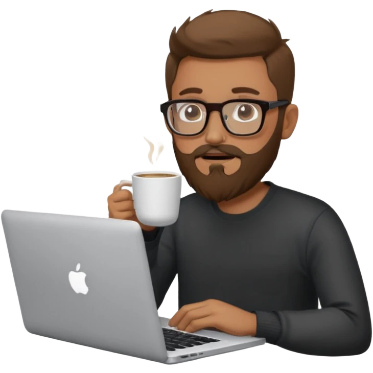 Man beard glasses MacBook coffee emoji