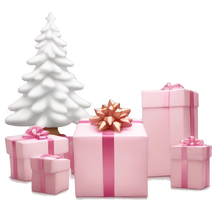Light pink Christmas gifts under a white Christmas tree  emoji