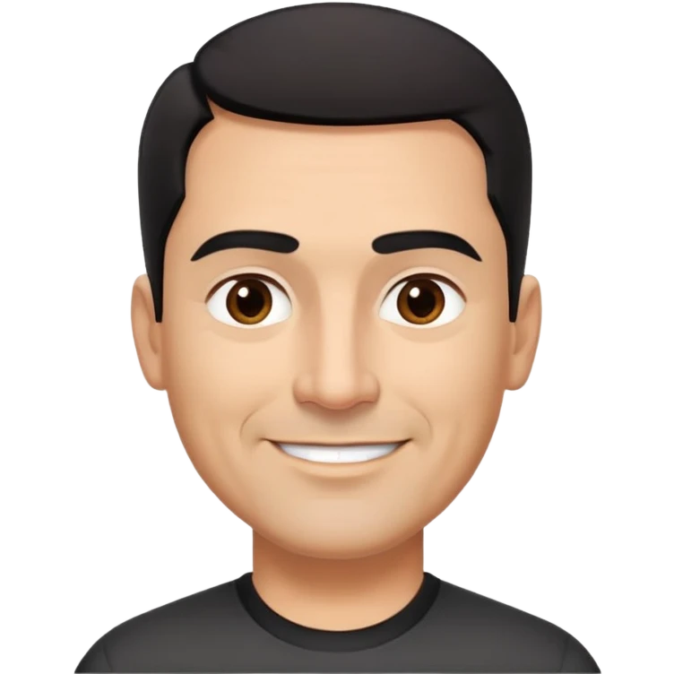 Broad-shouldered Hispanic man in his 50s, light brown complexion, square face with defined jawline, very short black hair with tight fade, thick straight eyebrows, medium dark eyes with vibrant look, wide nose, confident smile, wearing black fitted athletic shirt emoji