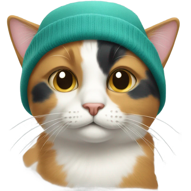 Calico cat with a teal beanie emoji