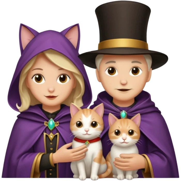 magician couple and their pet cat emoji