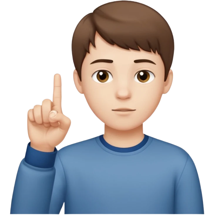 Pale young teenage boy with short brown hair giving middle finger emoji