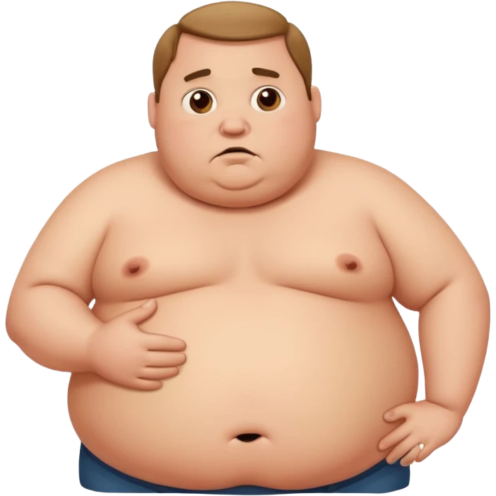 a cartoon fat man holding his stomach while looking confused? emoji