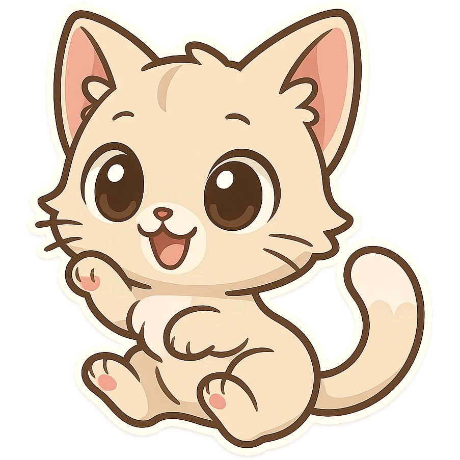 chibi style cat with big eyes, cute and playful emoji