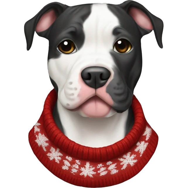 Black and white pitbull with Christmas sweater emoji