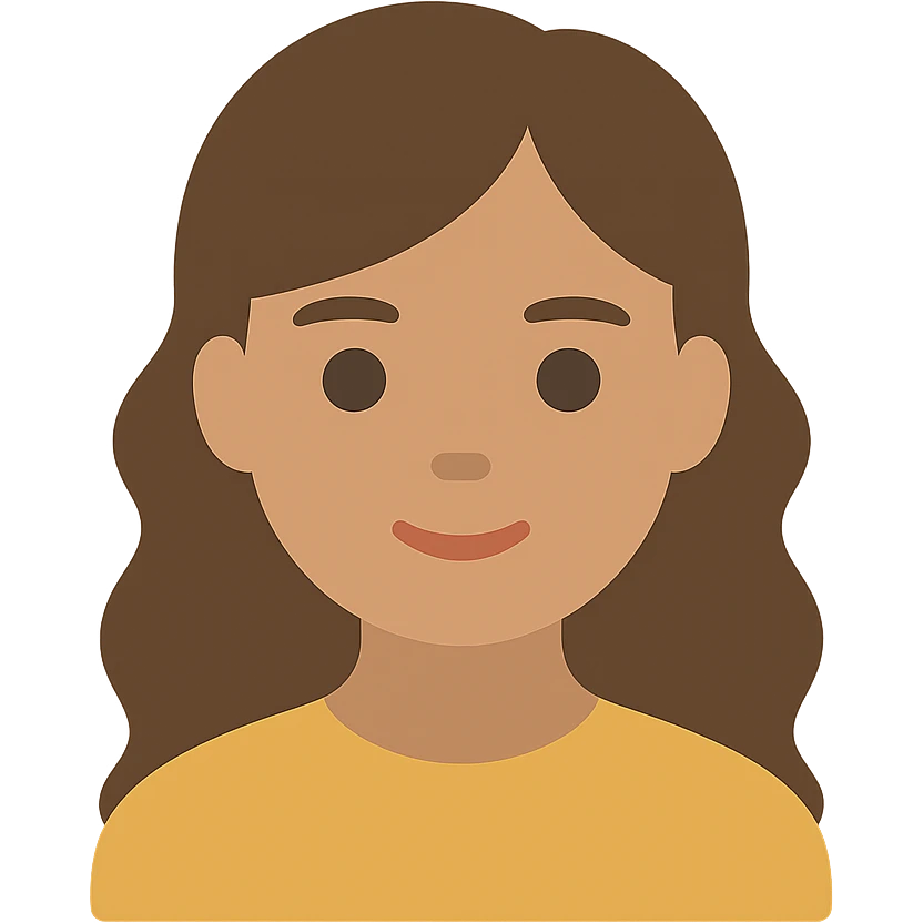 portrait of an Asian girl with medium brown wavy hair and brown eyes, color icon style emoji