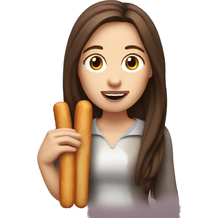 white woman with long brown hair eating a churro emoji