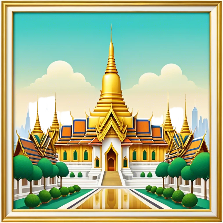 Cinematic Realistic Grand Palace Bangkok Landmark Emoji, showcasing the opulent golden spires, intricate Thai architecture, and the Emerald Buddha Temple set within a vibrant, manicured courtyard. emoji