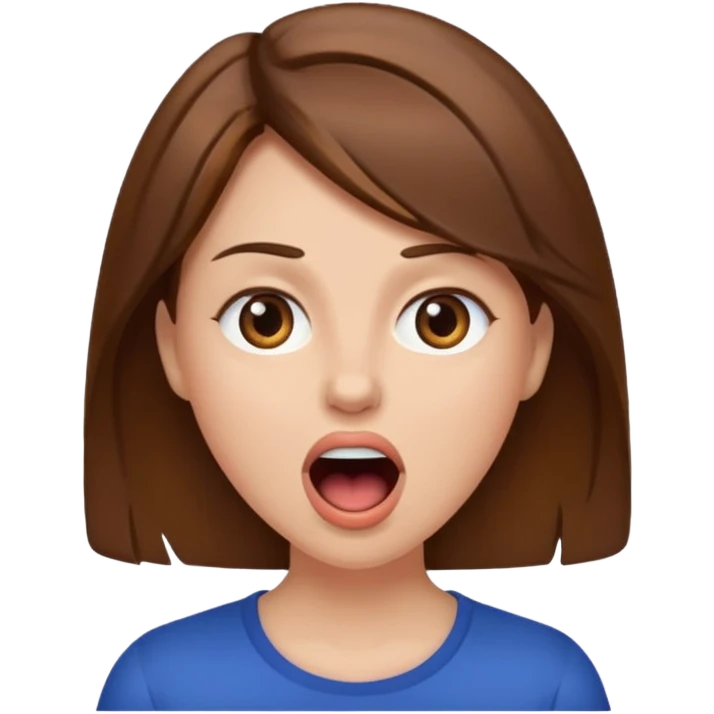Woman brown hair. Mouth open. Not smiling emoji