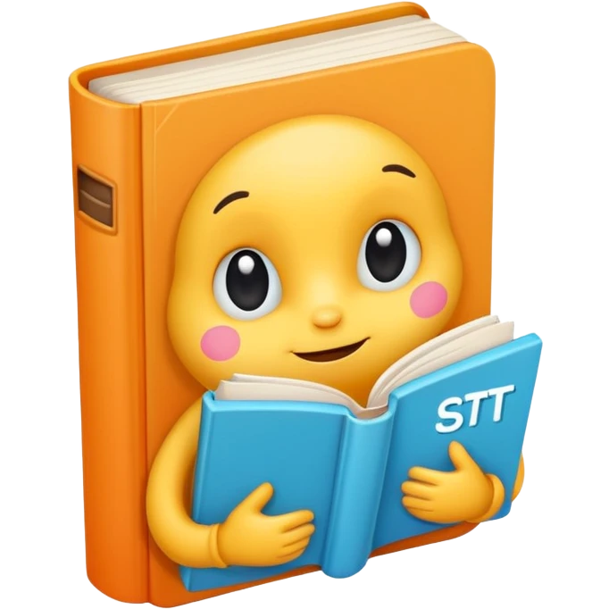 Minimal and cute book character with the word "SSTT" emoji