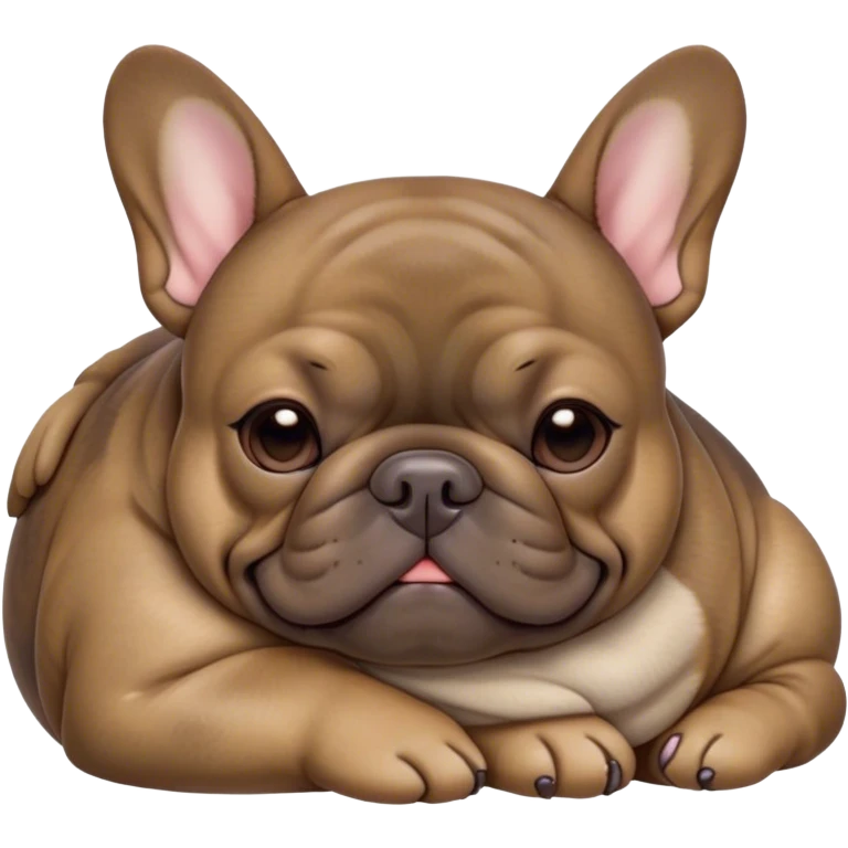Cinematic Meme-Worthy Chubby Sleeping Brindle French Bulldog Portrait Emoji, Head resting peacefully with a contented smile, showcasing a delightfully chubby build and a luxuriously soft brindle coat with subtle fawn highlights, eyes shut in a serene nap, Simplified yet hilariously adorable features, highly detailed, glowing with a soft, drowsy light, high shine, relaxed and utterly lovable, stylized with an air of playful laziness, bright and heartwarming, soft glowing outline, capturing the essence of a comically sleepy companion, so meme-worthy it feels like it could instantly become the next viral sensation of adorable slumber! emoji