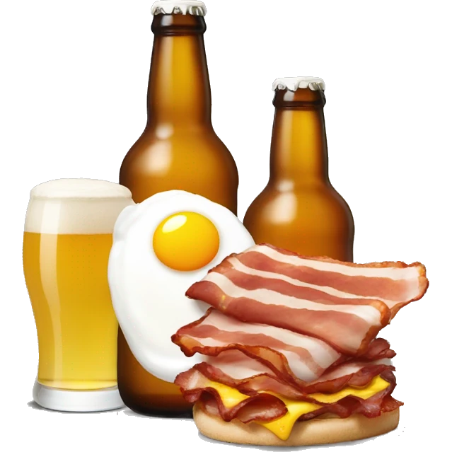 two bottles of beer and bacon and eggs emoji