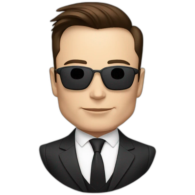 elon musk in suit behind the tesla emoji