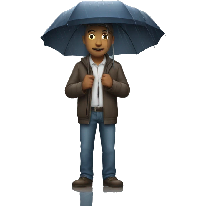 Guy standing against wall holding umbrella in rain  emoji