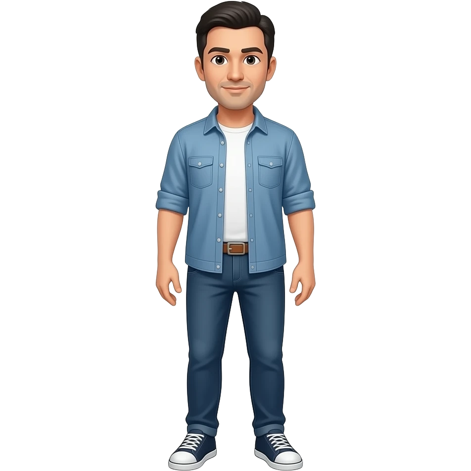 Minimalist flat design icon of a full-body adult person (30–40 years old) wearing smart casual clothing, standing pose, clean and modern style, soft gradient (blue and teal), no text, transparent background emoji