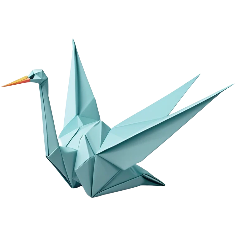Cinematic Realistic Origami Crane Emoji, featuring a beautifully folded paper crane with crisp, delicate edges and intricate creases. The elegant structure casts soft shadows under warm, natural lighting, with a subtle texture of fine paper enhancing its serene and symbolic presence. emoji