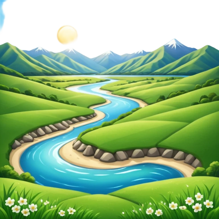 new zealand summer valley with a river and sunshine emoji