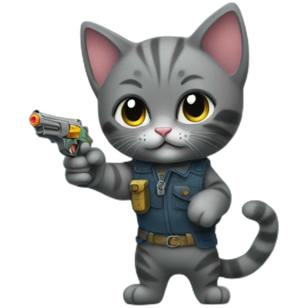 charcoal kitten pointing a waterpistol emoji
