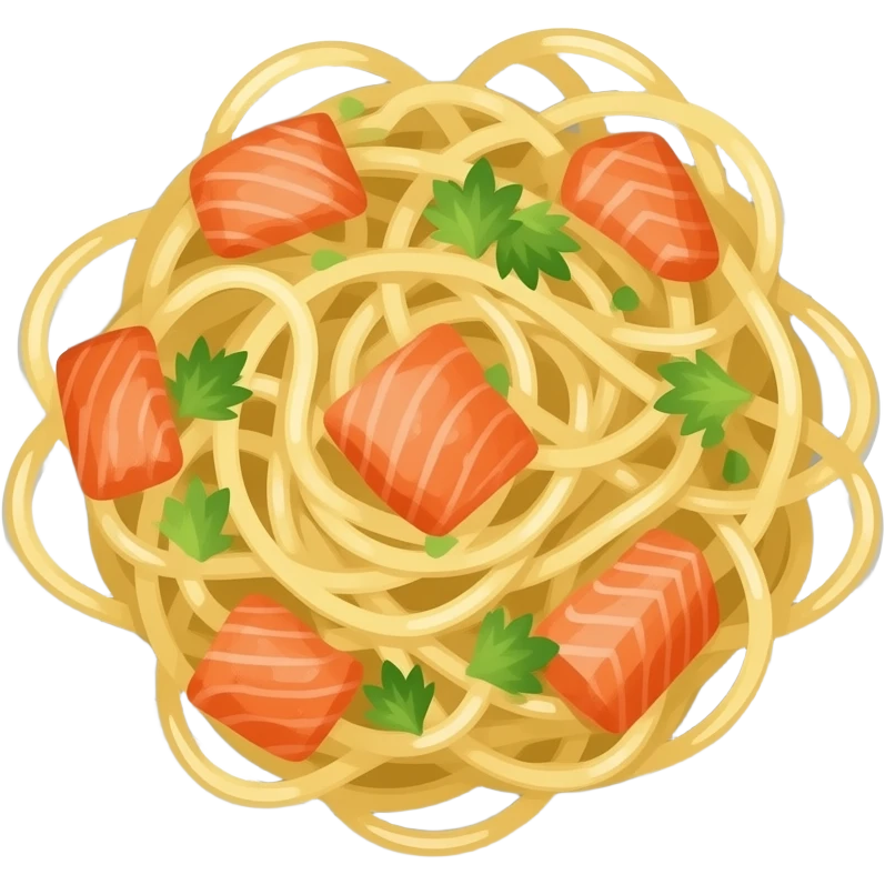 Pasta with a lot of salmon on a plate emoji