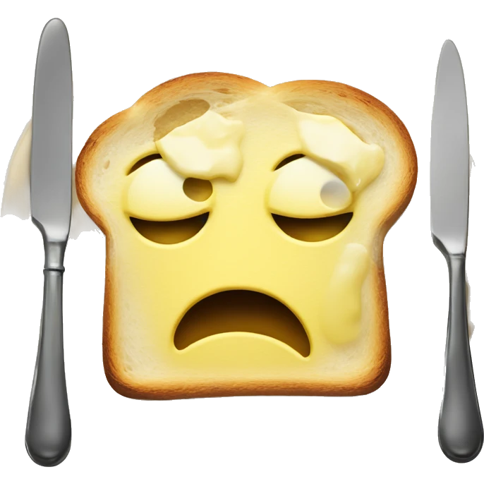 exaggerated sad expression on a sad toast with a crying tear-drop of Butter emoji