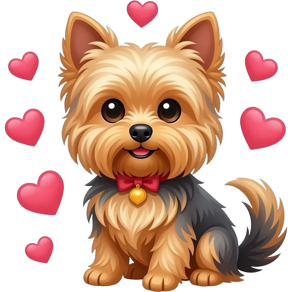 Happy Yorkie dog  long tail   long ears sitting with hearts emoji