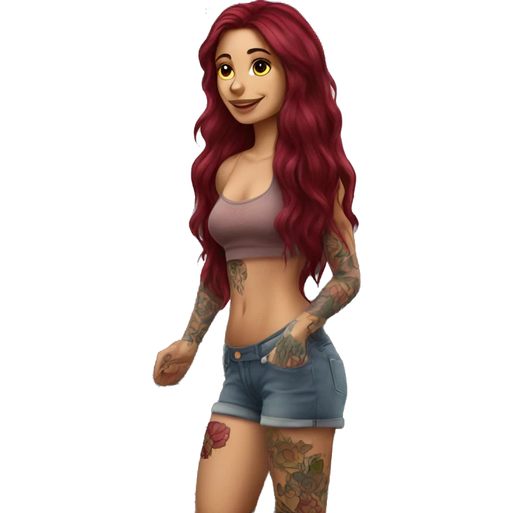 Beautiful tattooed burgundy long haired woman washing a car emoji