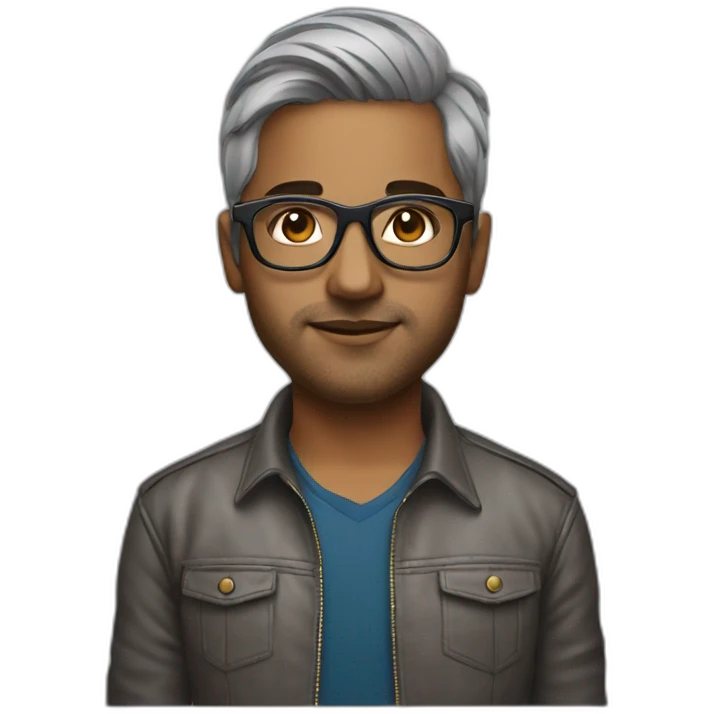 Indian dj with glasses short hair no moustache grey brown skin emoji