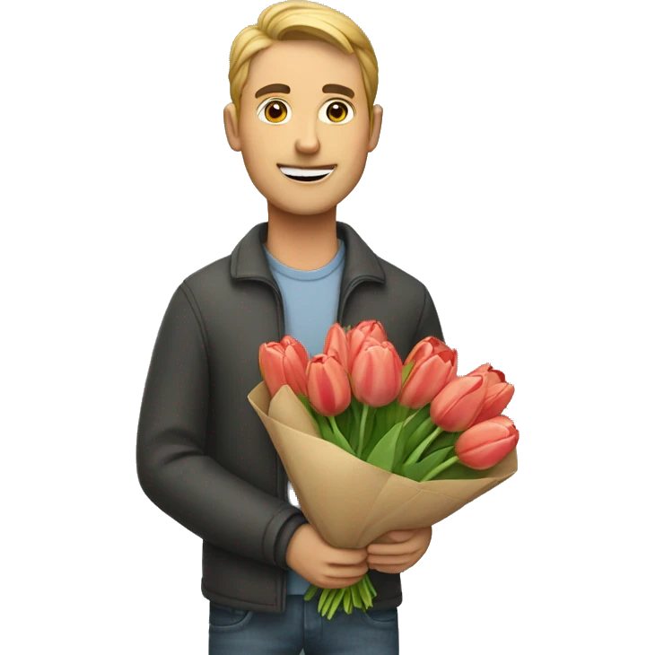  man holding a bouquet of tulips  emoji