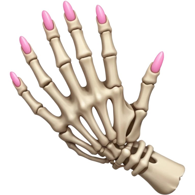 skeleton hand with long pink nails, thick finger bones, 5 fingers emoji