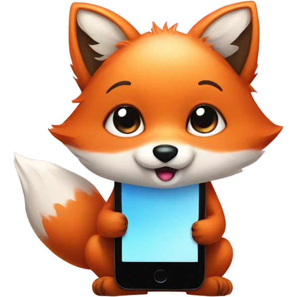 detailled kawaii fox with smartphone emoji