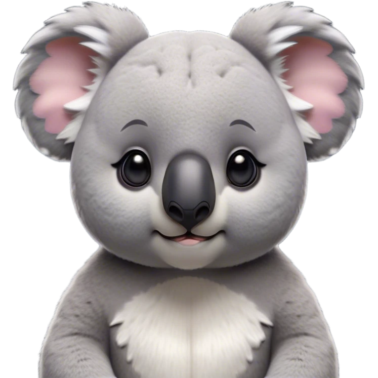 Cinematic Noble Koala Portrait Emoji, Poised and regal, with a stocky, cuddly build and a plush, well-groomed grey fur, large round ears and a distinctive big black nose, deep-set soulful dark eyes, Simplified yet sharp and sophisticated features, highly detailed, glowing with a soft, dignified glow, high shine, intelligent and gentle, stylized with an air of eucalyptus elegance, focused and attentive, soft glowing outline, capturing the essence of a watchful and confident marsupial, so majestic it feels as though it could climb out of the screen with effortless authority! emoji