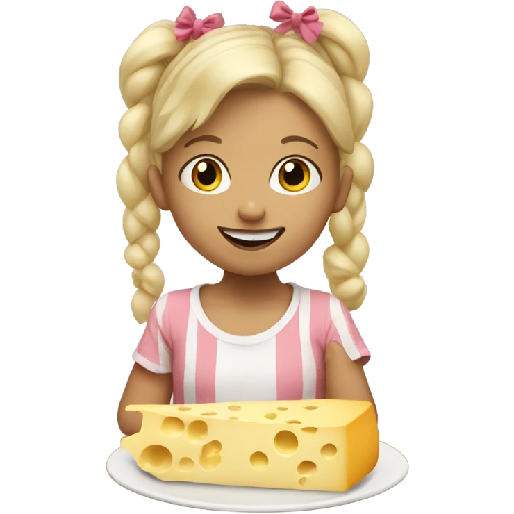Blonde child with pigtails with bows eating cheese emoji