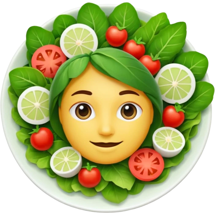 Salad community avatar in clean emoji-style illustration. Classic salads like Olivier, Greek or Tashkent, vibrant greens and colorful ingredients, simple shapes, flat design, high contrast, fresh and inviting. emoji