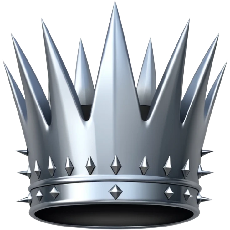 A spiked crown emoji made of silver chrome, sharp yet rounded metallic spikes, glossy reflections, aggressive luxury swag aesthetic, iOS emoji style, centered, clean white background emoji