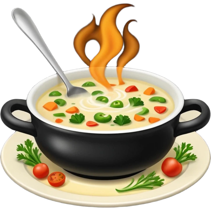 Realistic Soup in a black plate emoji