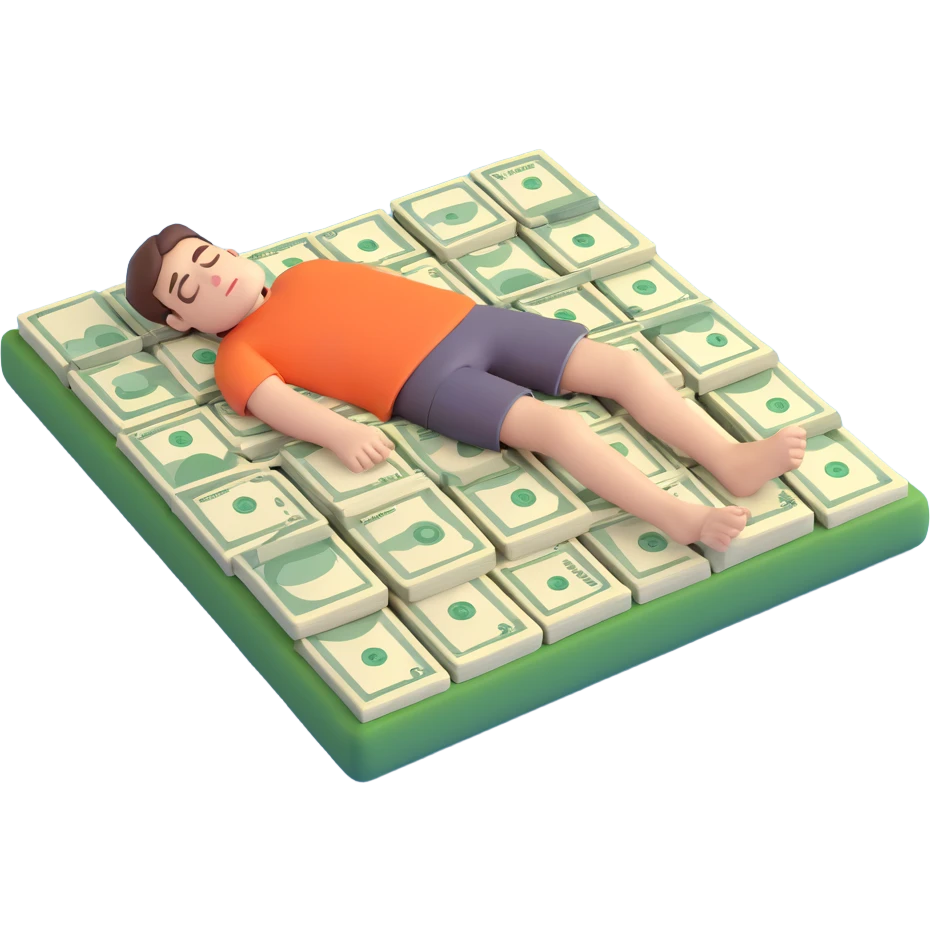 happy person napping on mattress of money emoji