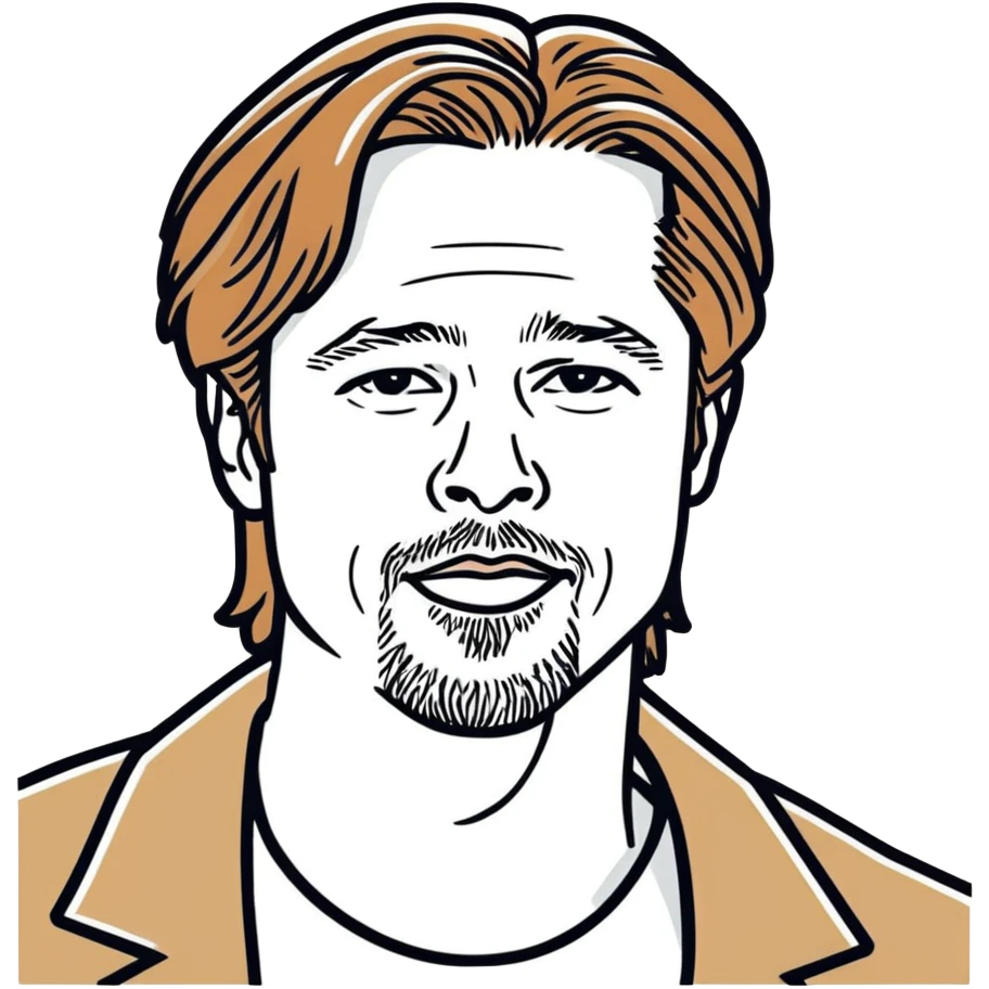 2019 Brad Pitt,  celebrity and actor hperrealistic, mirco-detailed, vivid, bold colo=s, 3D sticker design
 Must be 8k hd, 8000x8000px resolution. Must use very thin transparent smooth lines emoji