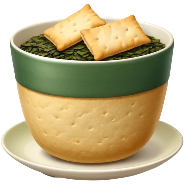 Japanese senbei rice cracker wrapped with sheet of nori seaweed, traditional snack served with green tea emoji
