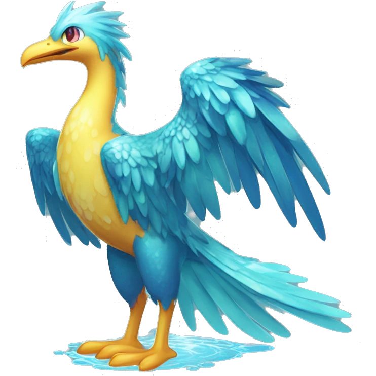 Wet dripping watery Cool Cute Fantasy legendary sea-bird water-type-Hydro-Phoenix-avian Fakemon full body emoji