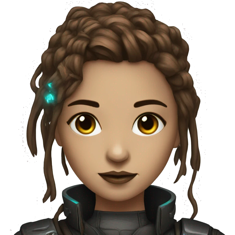 cyberpunk girl portrait with brown hair and a tree emoji