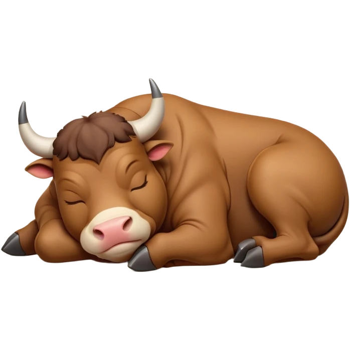 meme-worthy-cute-sleeping-domestic-bull-portrait-emoji,-head-resting-peacefully-with-a-contented-smile,-showcasing-a-robust,-muscular-build-and-a-luxuriously-soft-coat,-eyes-gently-closed-in-serene,-restful-slumber,-simplified,-solid-brown emoji