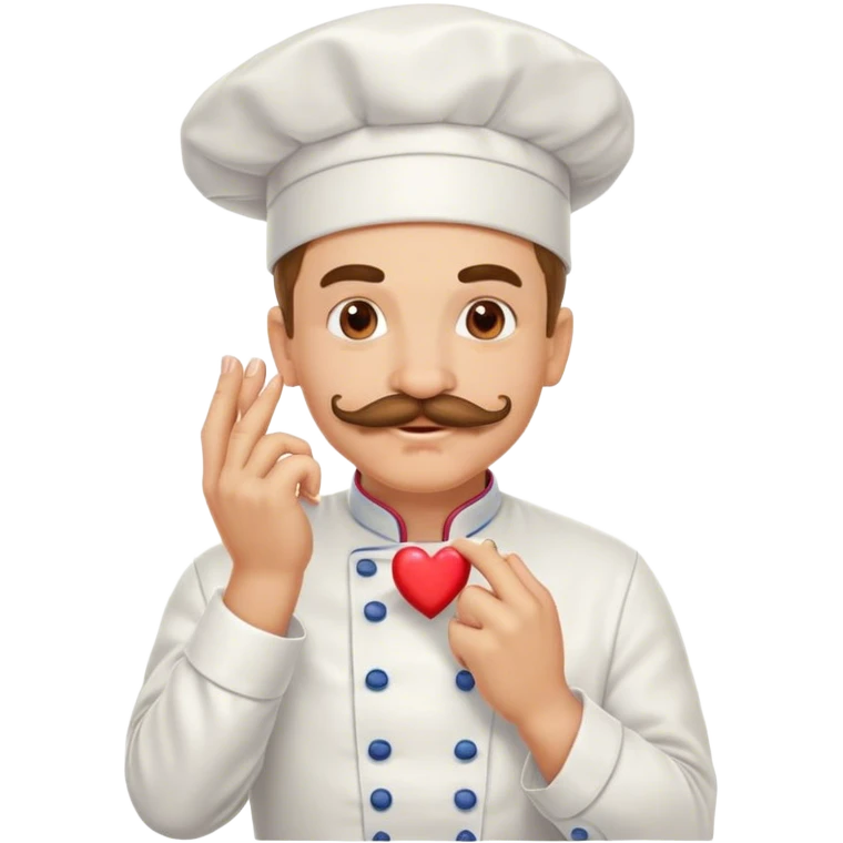 Happy mustachioed chef kissing his hand with pinched fingers and hearts  emoji